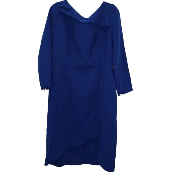 Sachin & Babi Blue Patrizia Bateau Asymmetrical Hem Midi Sheath Dress Size 14 - Picture 3 of 16